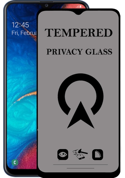 Samsung Galaxy A20 Tam Kaplayan Privacy Hayalet Temperli Ekran Koruycu Cam