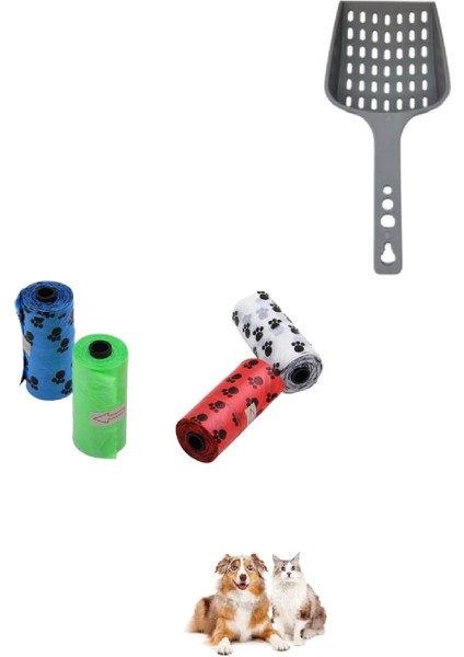 2li Set Kedi Köpek Kaka Poşeti Dışkı Poşeti 4 Rulo ve Kedi Kumu Küreği