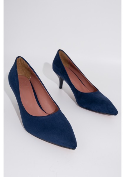 Kadın Lacivert Süet Ince Kısa Topuklu Stiletto Ayakkabı - Candy fırsatları