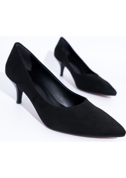 Kadın Siyah Süet Kısa Topuklu Stiletto Ayakkabı - Candy fırsatları
