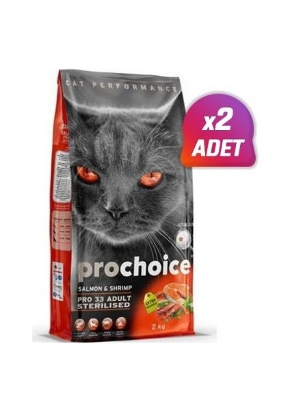 2 Adet - PRO33 Kısırlaştırılmış Somonlu Kedi Maması 2 kg