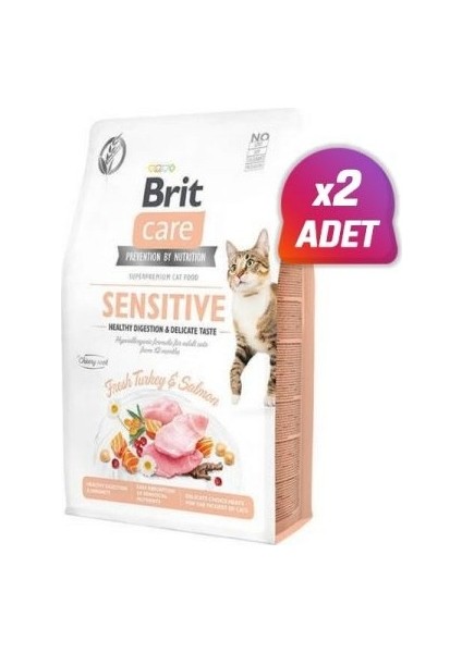 2 Adet - Brit Care Hipoalerjenik Sensitive Hindi ve Somonlu Tahılsız Hassas Kedi Maması 2 kg