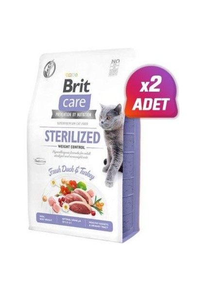 2 Adet - Brit Care Hipoalerjenik Sterilized Ördek ve Hindili Tahılsız Kısırlaştırımış Kedi Maması 2 kg