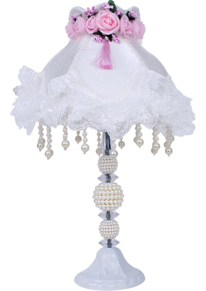 Kadife Kaplı Çiçek Dekorlu Abajur