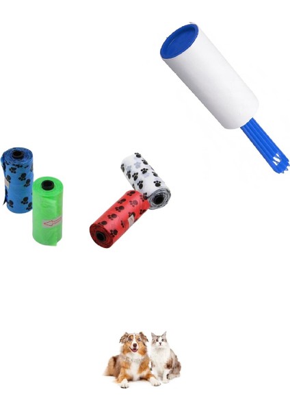 2li Set Kedi Köpek Kaka Poşeti Dışkı Poşeti 4 Rulo ve Tüy Temizleme Rulosu