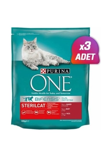 3 Adet - Purina One Sterilised Sığır Etli Kısırlaştırılmış Kedi Maması 800 gr