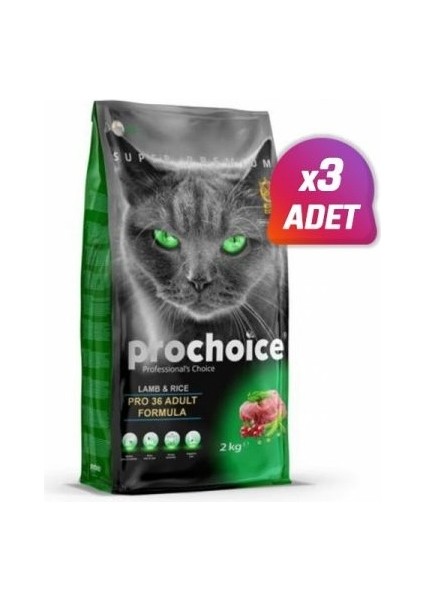 3 Adet - Pro 36 Lamb & Rice Kuzu Pirinçli Yetişkin Kedi Maması 2 kg