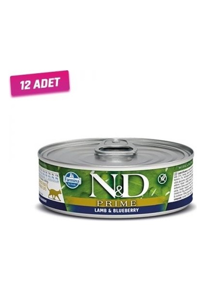 Prime Kuzu Etli ve Yaban Mersinli Kedi Konservesi 80 gr - 12 Adet