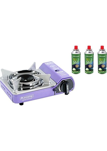 Tekli Mini Portatif Ocak Plastik Çantalı + 3 Adet 227 Gram Kartuş Gaz