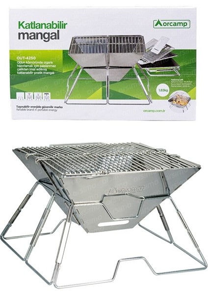 Katlanabilir Paslanmaz Çelik Mangal + Taşıma Çantası
