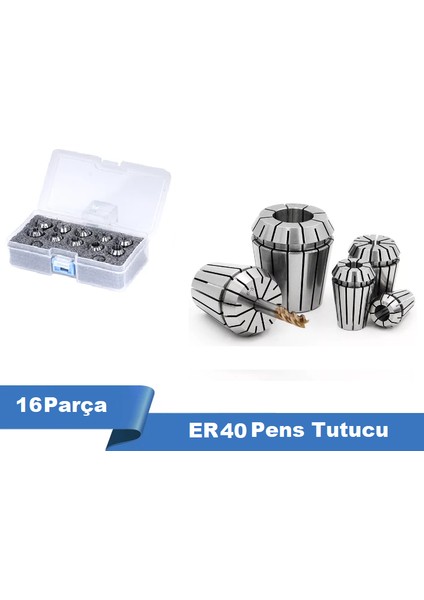 ER40 Cnc Freze Torna Takım Tutucu Pens Seti 16 Parça