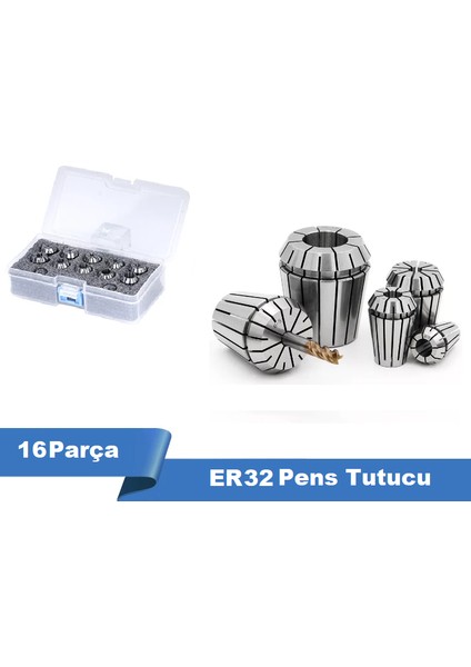 ER32 Cnc Freze Torna Takım Tutucu Pens Seti 16 Parça