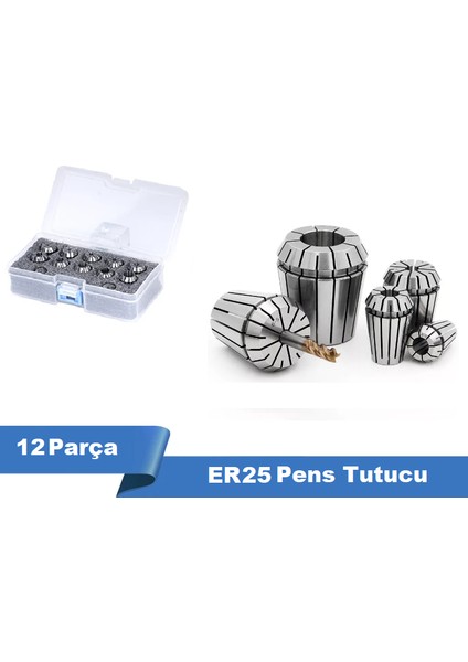 ER25 Cnc Freze Torna Takım Tutucu Pens Seti 12 Parça