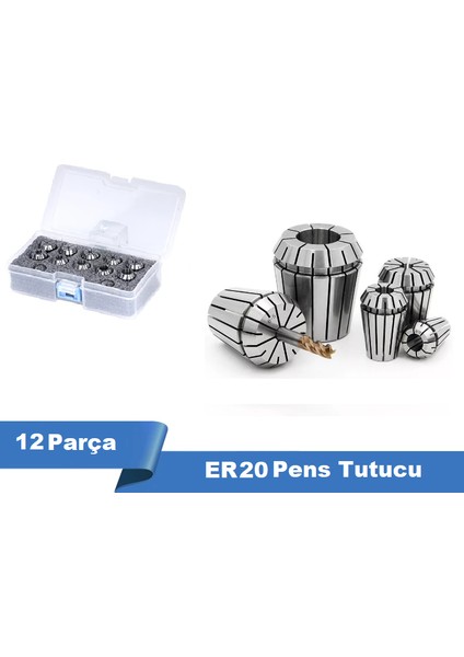 ER20 Cnc Freze Torna Takım Tutucu Pens Seti 12 Parça