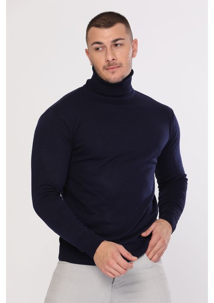 Lacivert Erkek Boğazlı Triko Kazak P-00000537