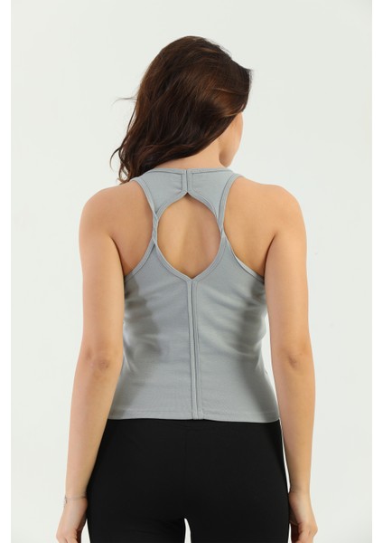 Gri Çapraz Askılı Slim Fit Ribana Kadın Atlet