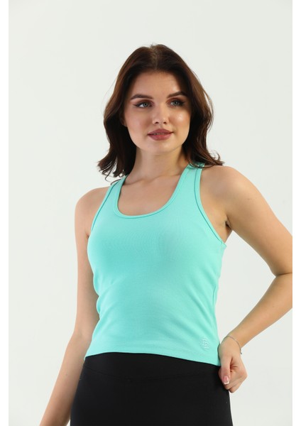 Mint Çapraz Askılı Slim Fit Ribana Kadın Atlet