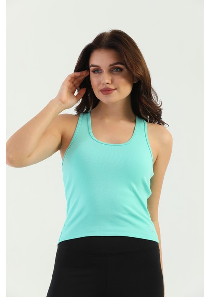 Mint Çapraz Askılı Slim Fit Ribana Kadın Atlet