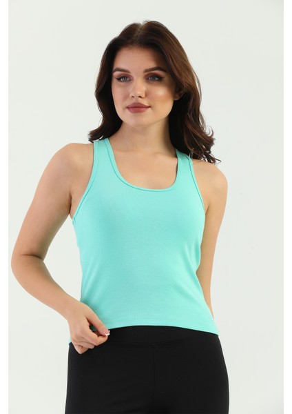 Mint Çapraz Askılı Slim Fit Ribana Kadın Atlet