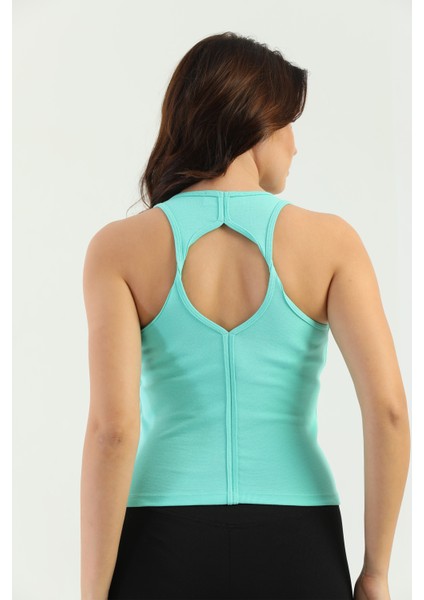 Mint Çapraz Askılı Slim Fit Ribana Kadın Atlet