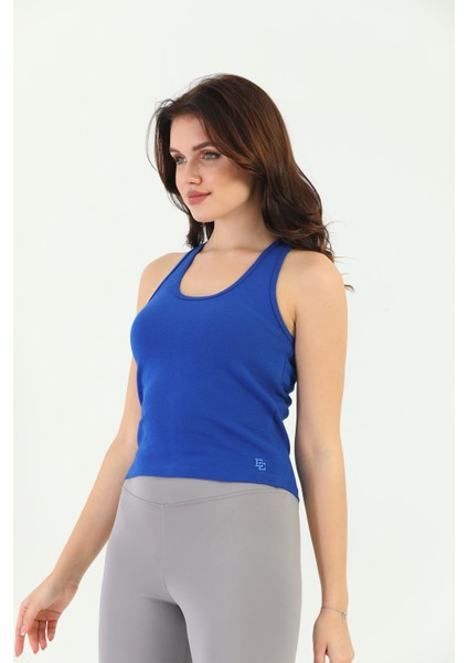 Saks Mavisi Askılı Slim Fit Ribana Kadın Atlet