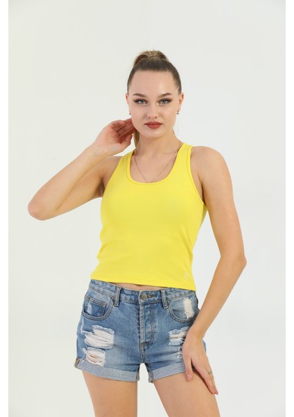 Sarı Askılı Slim Fit Ribana Kadın Atlet modelleri
