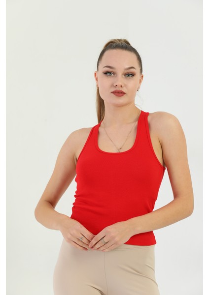 Kırmızı Çapraz Askılı Slim Fit Ribana Kadın Atlet fiyatları
