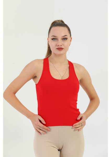 Kırmızı Çapraz Askılı Slim Fit Ribana Kadın Atlet fırsatları