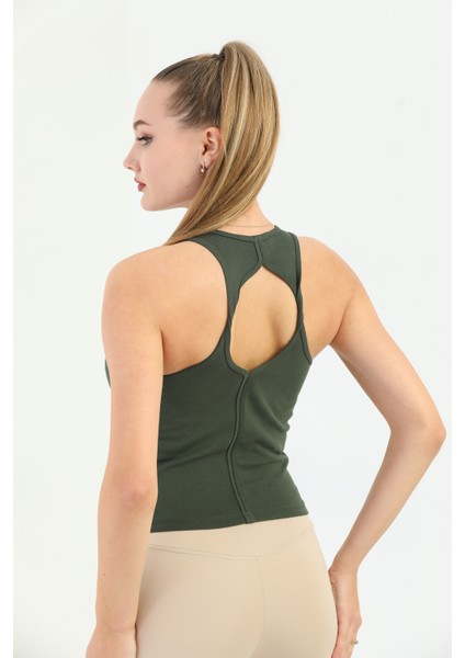Haki Çapraz Askılı Slim Fit Ribana Kadın Atlet indirimleri