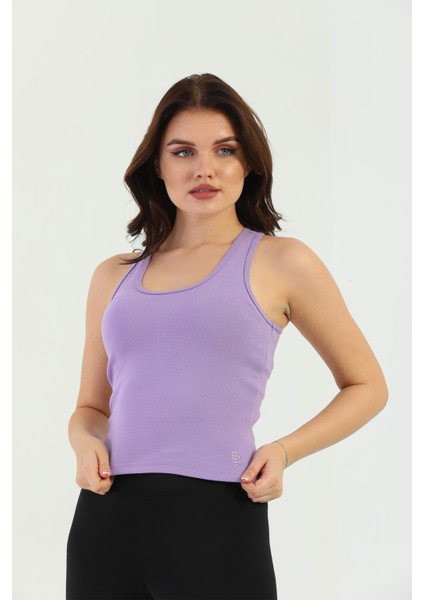 Lila Çapraz Askılı Slim Fit Ribana Kadın Atlet