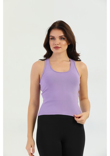 Lila Çapraz Askılı Slim Fit Ribana Kadın Atlet fiyatları