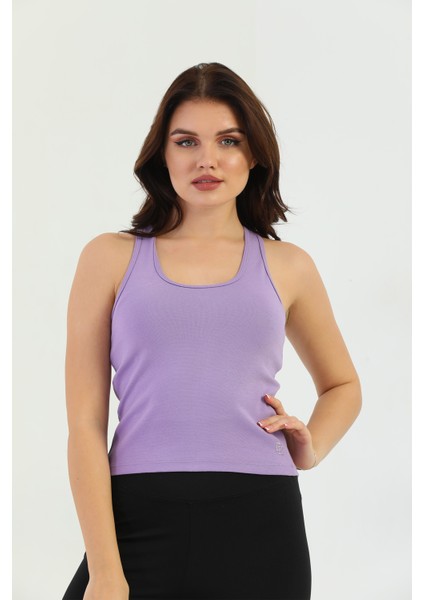 Lila Çapraz Askılı Slim Fit Ribana Kadın Atlet fırsatları