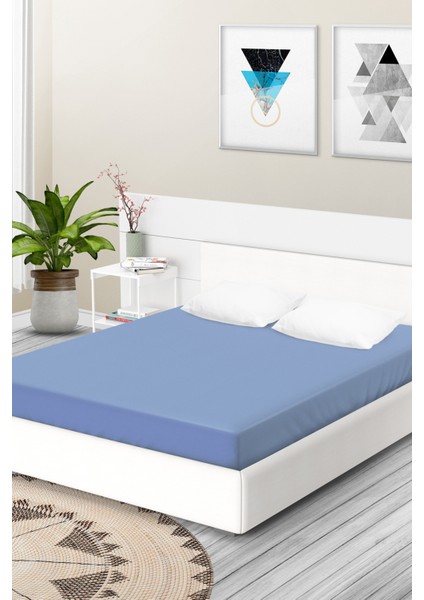 Ataca Tekstil Penye 160x200 Cm Pamuklu Lastikli Çarşaf Mavi