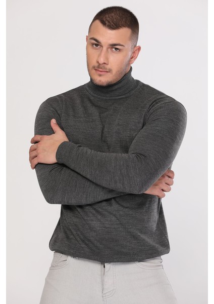 Antrasit Erkek Boğazlı Triko Kazak P-00000537