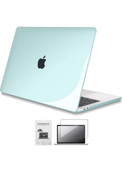 Apple 13" Macbook Pro M2 A2686 Kristal Yeşil Kılıf Koruyucu +Ekran Filmi