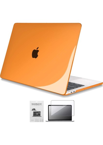 Apple 13" Macbook Pro M2 A2686 Kristal Turuncu Kılıf Koruyucu + Ekran Filmi