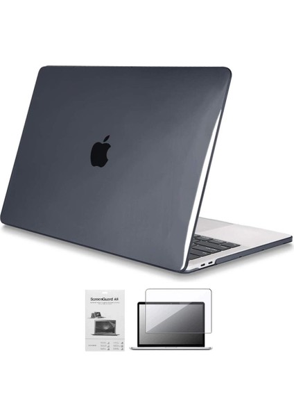 Apple 13" Macbook Pro M2 A2686 Kristal Siyah Kılıf Koruyucu + Ekran Filmi