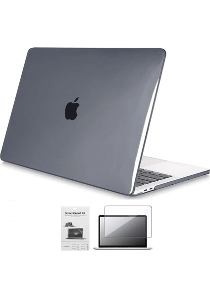 Apple 13" Macbook Pro M2 A2686 Kristal Gri Kılıf Koruyucu + Ekran Filmi