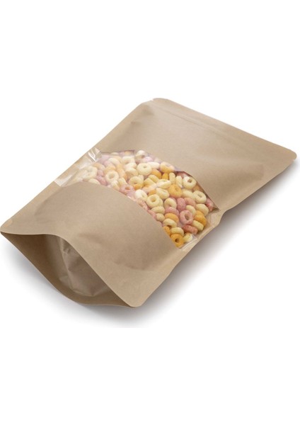 Pencereli Kraft Kilitli Doypack Ambalaj 11 x 18,5 + 3,5 cm. 100 gr. - 50 Adet