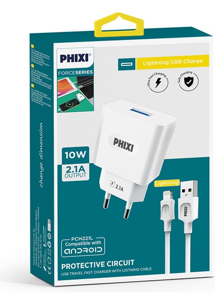 PCH221L Force Akım Korumalı 2.1A Lightning Kablolu Şarj Cihazı