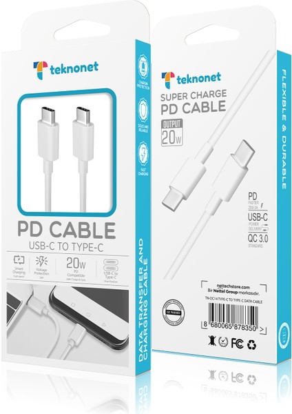 20W Qc 3.0A Plastik 100 cm Type-C Hızlı Şarj ve Data Kablosu fiyatları