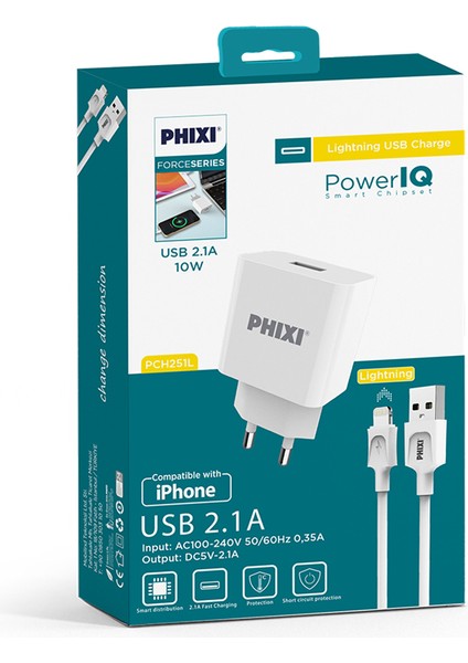 Force PCH251L Lightning USB Power Iq 10W / 2.1A Kablolu Şarj Cihazı