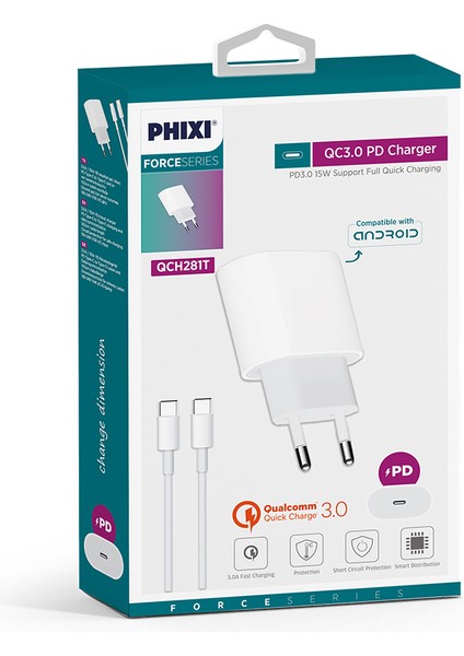 Force QCH281T Pd Destekli 15W Type-C To Type-C USB Kablolu Şarj Cihazı