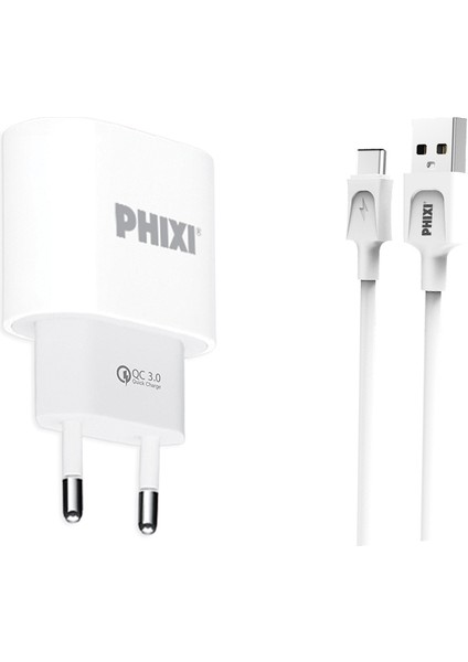 QCH271T Force Akım Korumalı 15W / 3A Qualcomm 3.0 Type-C USB Kablolu Şarj Cihazı