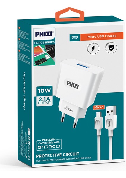 PCH221M Force Akım Korumalı 2.1A Micro USB Kablolu Şarj Cihazı fiyatları