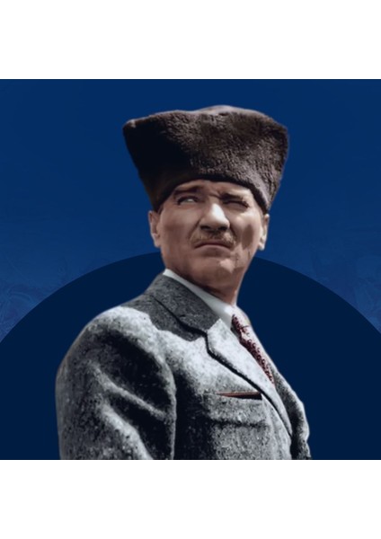 Mavi Zemin Kalpak Ceket ve Kravatlı Atatürk Cam Tablo