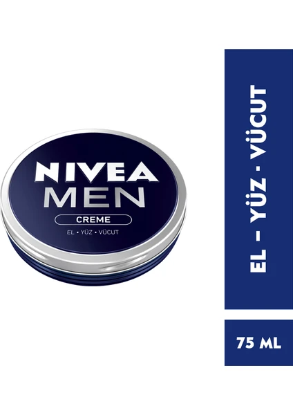 NIVEA Men Creme Erkek Bakım Kremi 75ml,El, Yüz ve Vücut Nemlendirici Krem, Hızlı Emilir, Yapışkan His Bırakmaz