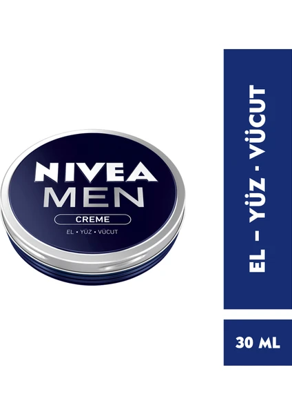 NIVEA Men Creme Erkek Bakım Kremi 30ml,El, Yüz ve Vücut Nemlendirici Krem,Hızlı Emilir, Yapışkan His Bırakmaz