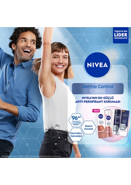 NIVEA Men Derma Control Clinical Erkek Sprey Deodorant 150ml,96 Saat Üstün Koruma,DermaDry Technology ile Ekstra Kuruluk