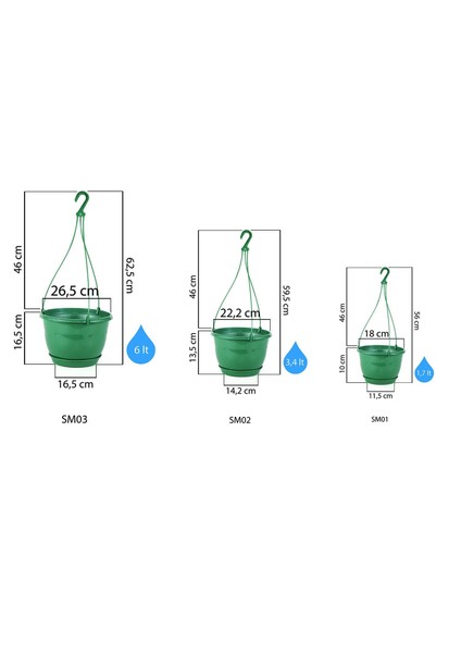 1,7 Litre Askılı Makrome Saksı Beyaz Tabaklı Safir Plastik Tavan Askı Parlak Çiçek Saksısı No1